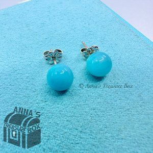 Tiffany & Co. 925 Silver 8mm Amazonite Gemstone Earrings (pouch)